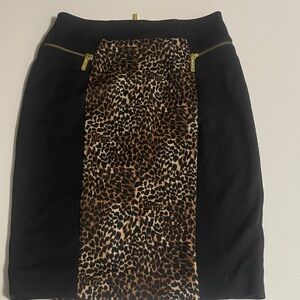Michael Kors Black and Leopard Pencil Skirt